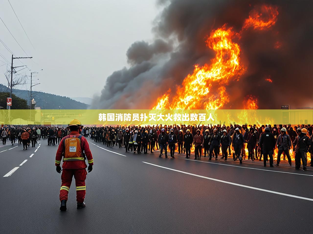 韩国消防员扑灭大火救出数百人